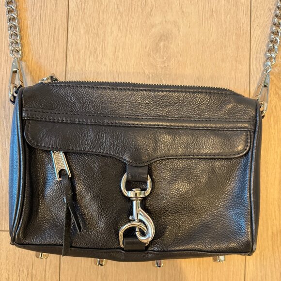 Rebecca Minkoff Purse Black Leather Mini MAC Silver Hardware Crossbody Bag Studs - Picture 2 of 9